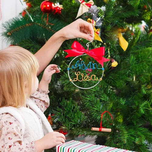 Miniatura 6 de Adorno de Navidad personalizado con nombre de alambre 2023, palabras hechas a mano personalizadas, latón macizo para decoración del árbol