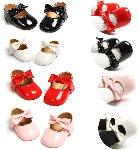 Miniatura 17 de RVROVIC Mocasines de princesa para bebé, zapatos brillantes de Mary Jane, zapatos de cuna de suela suave y ligera de primera calidad, zapatos