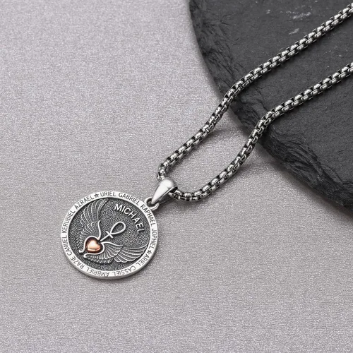 Miniatura 3 de Aniu Collar de plata de ley S925 de San MiguelSan CristópaloSan BenitoSan Jesús para hombres y mujeres, arcángel, RaguelUriel, colgante de amuleto