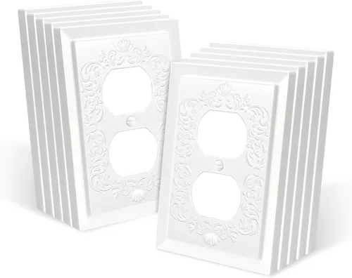 Cubiertas de enchufe decorativas modernas de estilo clásico con diseño en relieve de pétalo, blanco, placa de pared para receptáculo eléctrico