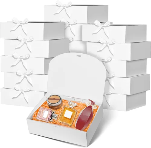 Miniatura 10 de Paquete de 12 cajas de regalo negras con tapas, caja de propuesta de padrinos de boda de 12 x 9.8 x 3.1 pulgadas, caja de regalo negra de lujo