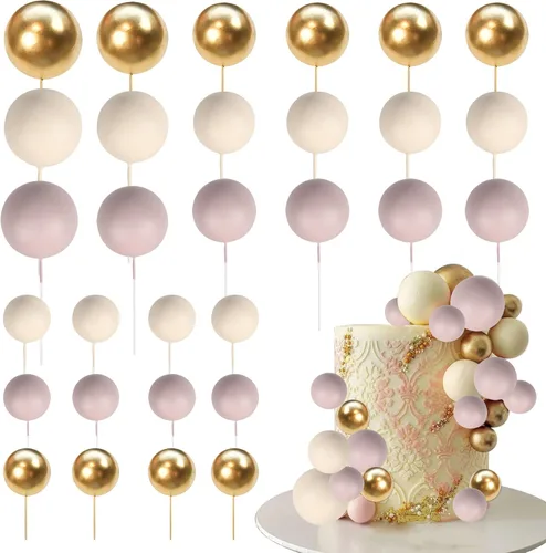 Miniatura 19 de 24 piezas de adornos para pastel con bolas, adornos para cupcakes, bolas de espuma con forma de pastel, púas de pastel con forma de bola, globos