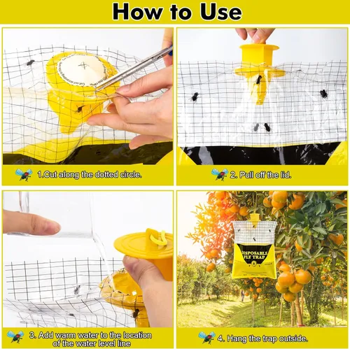 Miniatura 4 de Trampas para moscas al aire libre para patio, paquete de 4 bolsas grandes precebadas desechables para exteriores, cazador de moscas colgantes