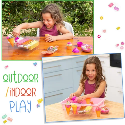 Miniatura 7 de Kipipol Caja sensorial - Juego de arena de juguete de helado de 29 piezas con 9 juguetes de arena de helado, 0,77 kg de arena lunar para niños, caja