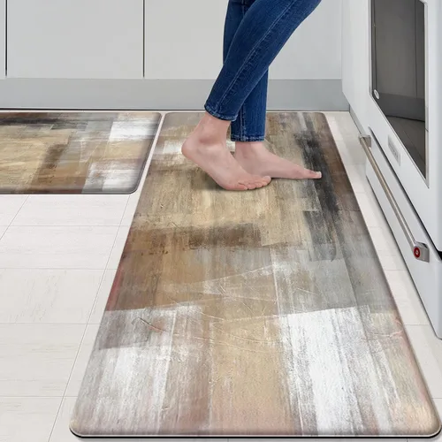 Miniatura 12 de MAYHMYO Juego de 2 tapetes de cocina antifatiga, diseño de mármol y azul, alfombrillas acolchadas y antideslizantes