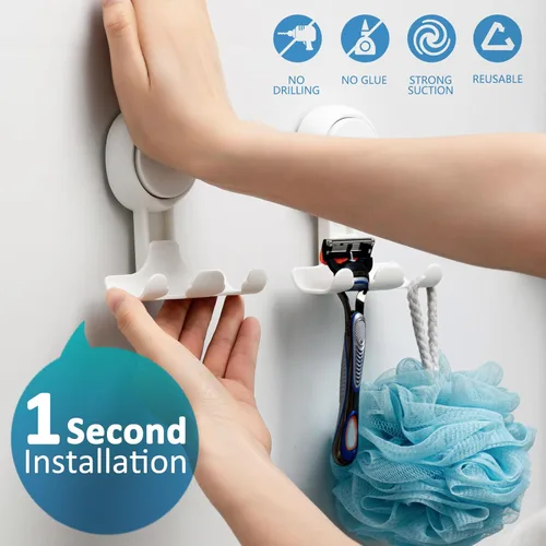 Miniatura 2 de TAILI Soporte para maquinilla de afeitar con ventosa para ducha, paquete de 2, toalla, lufa, soporte para afeitadora para pared de baño, potentes
