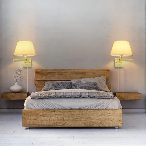 Miniatura 7 de TRLIFE - Apliques de pared regulables enchufables, juego de 2 apliques de pared de latón cepillado con brazo oscilante con cable de enchufe y Dorado