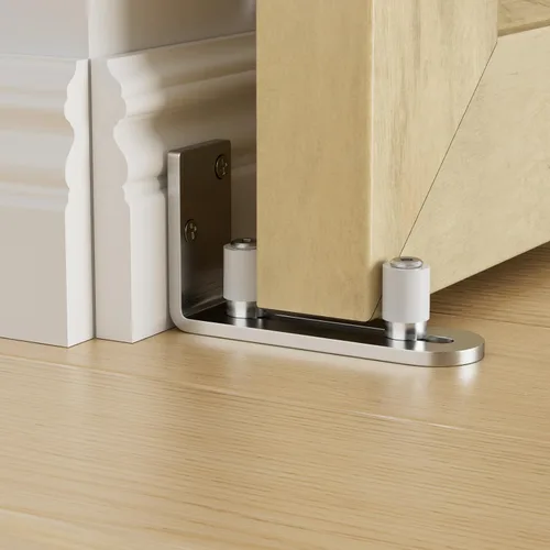 Miniatura 9 de CCJH Paquete de 2 guías de piso para puerta corrediza de granero, guía de rodillo ajustable montada