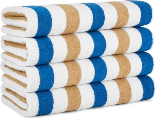Miniatura 10 de Arkwright Cabo Cabana Stripe - Paquete de 4 toallas de algodón de rizo de algodón grandes y suaves de secado rápido para piscina, natación