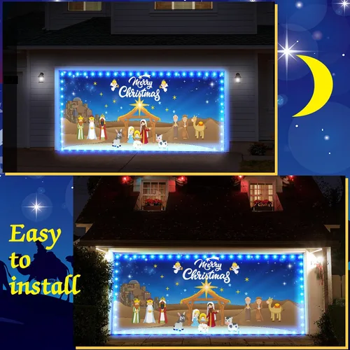 Miniatura 7 de Ganeen 6.4x16 pies de luz de cadena LED 2025 para puerta de garaje de Navidad, gran decoración rústica para puerta de garaje de Navidad, cubierta