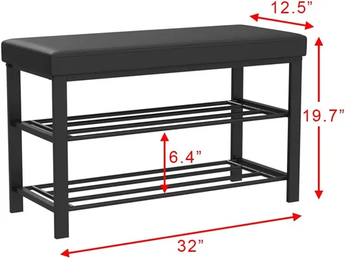Miniatura 2 de Finnhomy Zapatero de entrada con asiento acolchado, banco de zapatos para entrada, banco de almacenamiento de 2 estantes con parte superior de cuero