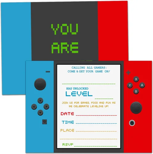 Tarjetas de invitación de fiesta de videojuegos, invitación a fiesta de cumpleaños de juego, celebración de fiesta de niños, 20 tarjetas con 20