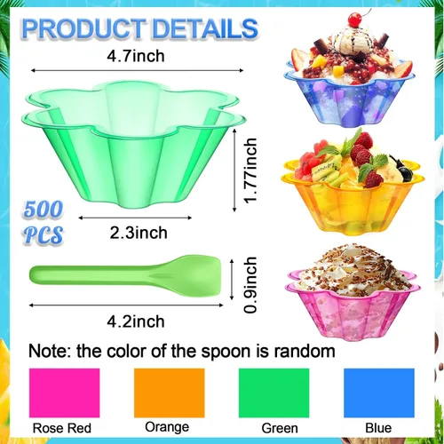Miniatura 2 de Zubebe 400 tazas de cono de nieve en forma de flor colorida de 8.45 onzas con cucharas, cuencos de plástico reutilizables para helado, tazas