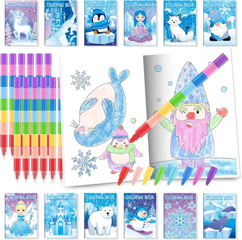 Miniatura 35 de BenLouis 24 mini libros para colorear del espacio exterior para niños con 24 crayones apilables, regalos de fiesta de astronautas, libros