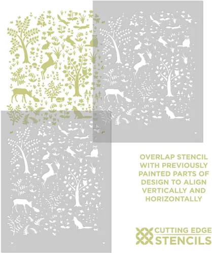 Miniatura 3 de Tanglewood Forest Stencil - Plantilla de pared para guardería, diseño de animales de bosque reutilizable para habitación de niños y habitación