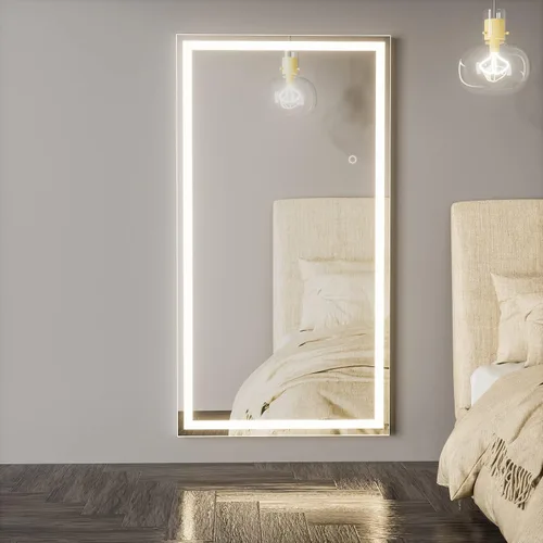 Miniatura 2 de Espejo LED de longitud completa de 71 x 31 pulgadas con luces, espejo de cuerpo completo iluminado, luz táctil regulable, montaje en pared/inclinado