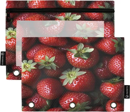 Miniatura 14 de Estuche para lápices de fresas rosas para carpetas de 3 anillas, estuche para lápices, bolsa de maquillaje con ventana transparente para almacenar
