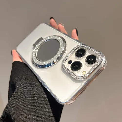 Miniatura 5 de Clear Mirror Case for Google Pixel 5A,Glitter Bling Ring Stand Rhinestone Aesthetic Transparent TPU Bumper Shockproof Protective Phone Cover for