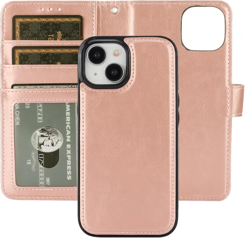Miniatura 12 de Bocasal Funda tipo cartera desmontable para iPhone 15 con bloqueo RFID, ranuras para tarjetas, soporte de cuero PU premium, soporte magnético tipo