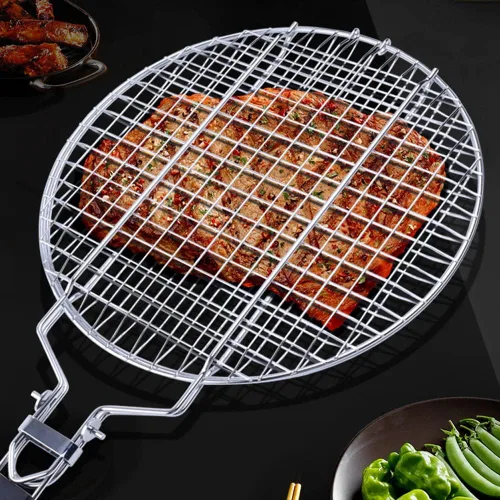 Miniatura 3 de Cesta portátil para barbacoa con mango extraíble con mango extraíble para parrilla al aire libre, verduras, peces (WR-58 clip redondo)