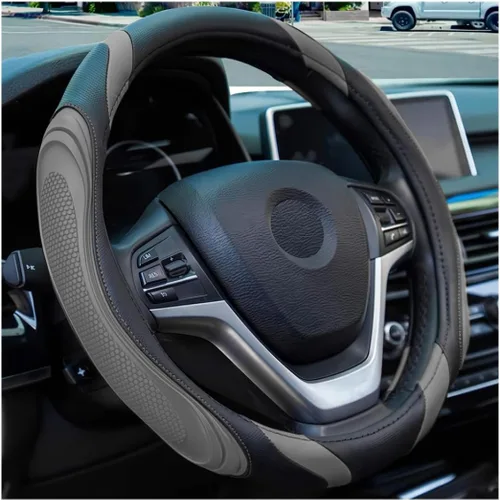 Miniatura 15 de Osilly Funda de cuero para volante de automóvil de 15 pulgadas, accesorios automotrices elástica, transpirable, antideslizante, protector de volante