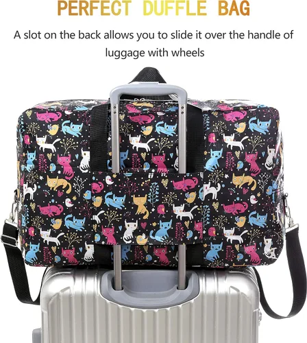 Miniatura 5 de Bolsa de viaje plegable grande para mujeres y niñas, bolso lindo floral, bolso de hombro semanal, para pasar la noche, bolsa de equipaje a cuadros
