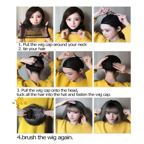Miniatura 8 de Peluca de 22 pulgadas de largo y lacia con flequillo de cortina para mujer, cabello sintético negro, resistente al calor, para fiesta, cosplay, Té