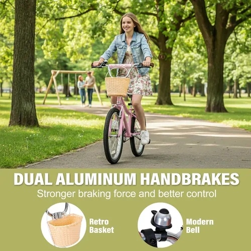 Miniatura 3 de WEIZE Girls Bike 20 24 Inch Teenage Tween Kids Cruiser Bike Commuter Bicycles with V-Brake Pink White