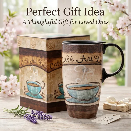 Miniatura 4 de A Ting taza alta de viaje de cerámica de 17 onzas Tapa sellada con caja de regalo, Cafe