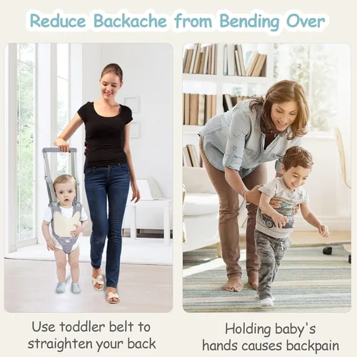 Miniatura 6 de Arnés de mano para caminar para bebé, cinturón ajustable para niños pequeños, arnés para caminar de pie y caminar, ayudante de aprendizaje con Gris