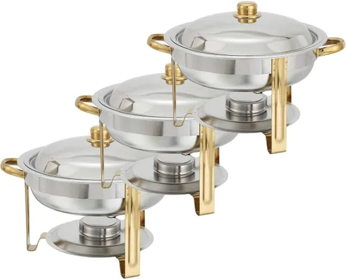 Miniatura 2 de TigerChef - Plato de acero inoxidable con acento dorado de 4 cuartos de galón, 4 cuartos de galón, calentador de alimentos para fiestas, buffet, set