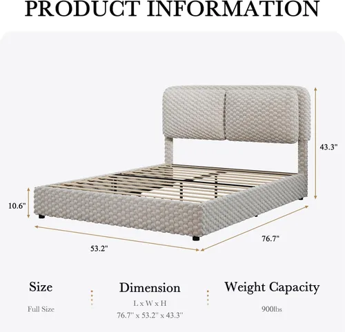 Miniatura 2 de REVOMINCA Marco de cama de tamaño matrimonial, marco de cama suave con 2 cabeceras de almohada, marco de cama tapizado de felpa de piel sintética