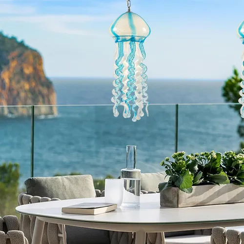 Miniatura 5 de Candelabros de cristal de medusa de 10 x 24 pulgadas, iluminación colgante LED para océano, sirena, bajo el agua, junto a la piscina, playa