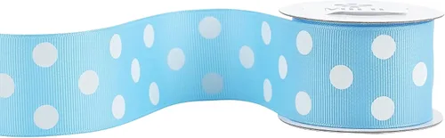 Miniatura 8 de MEEDEE Cinta de grogrén de lunares azul claro y blanco para envolver regalos, 1-1/2 pulgadas x 6 yardas, cinta de bebé para manualidades, regalos