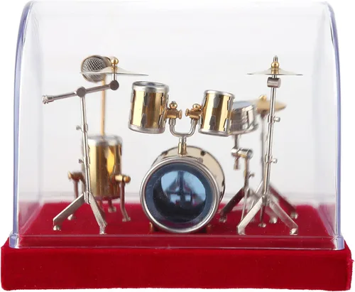 Miniatura 4 de Eujgoov Kit de batería en miniatura, escala 1:12, retro, oro, cobre, mini instrumento musical para escritorio, oficina, decoración, regalo