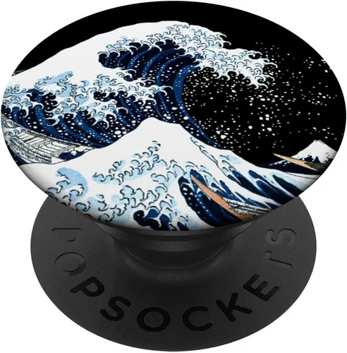 The Great Wave off Kanagawa Hokusai Japanese Art PopSockets - Agarre y soporte para teléfonos y tabletas, Negro