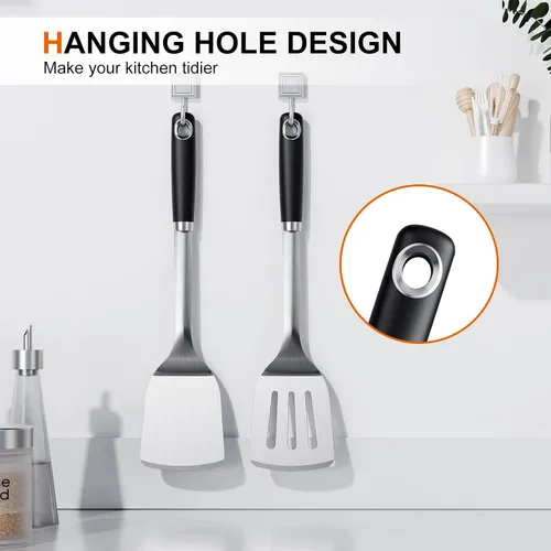 Miniatura 7 de Juego de espátulas de acero inoxidable, 1 espátula de metal resistente, utensilios de cocina de alta resistencia al calor, utensilios de cocina