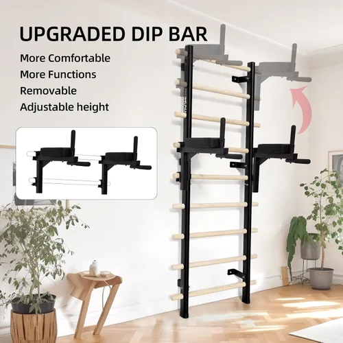 Miniatura 2 de Swedish Ladder Dip Bar Attachment, Fits TS003A Ladder, Wood Stall Bar for School, Physical Therapy and Gymnastics, Multi-grip