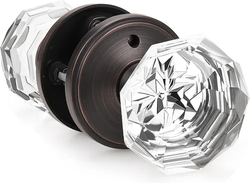 Miniatura 21 de Gobrico Pomo de puerta de cristal para dormitorio y baño con roseta clásica negro mate, diamante transparente octogonal para puerta interior, 1