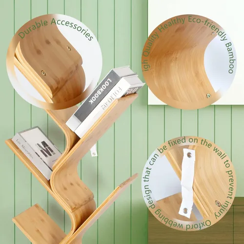 Miniatura 4 de Estantería de bambú de 4 niveles, moderna estantería de pie para oficina, almacenamiento de libros creativos, estantes organizadores curvos, estante