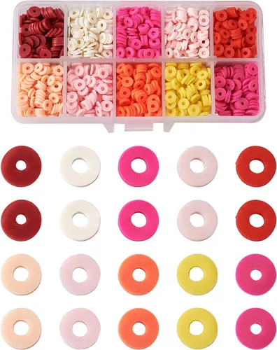 Miniatura 12 de 1520 ~ 1600 unids/caja de 10 colores mezclados planos redondos poliméricos arcilla espaciador perlas 0.315 in Heishi hecho a mano suelta disco