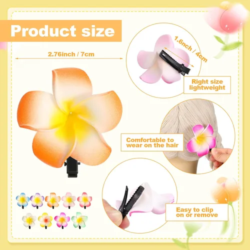 Miniatura 2 de WILLBOND 36 pinzas para el pelo de flores hawaianas, horquillas Frangipani de espuma Plumeria, clips de flores tropicales artificiales para mujeres