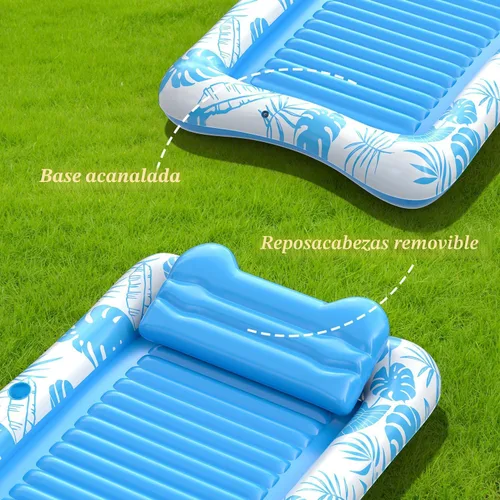 Miniatura 4 de Rrtizan Inflatable Tanning Pool Rafts for Adults, 83.5" x 52.4" Adult Pool Floats with Pillow, Cup Holder & Handles, 4-in-1 Suntan Tub Raft Floatie