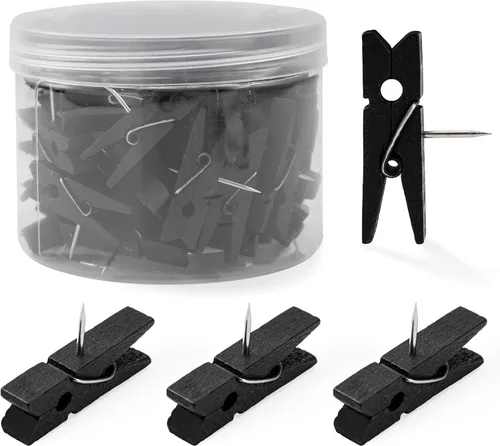 Miniatura 8 de 50 clips de empuje para pulgar, bonitos clips de madera coloridos para la ropa, para tablero de corcho, chinchetas para niños para tablón de Con