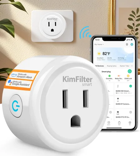 KimFilter Mini enchufe inteligente, enchufe WiFi funciona solo con red de 2.4 GHz, toma controlada por aplicación con temporizador y controlador de