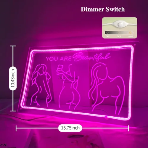 Miniatura 4 de Britrio Señal de neón con texto en inglés "Lady Back", decoración artística de pared de neón rosa con texto en inglés «You Are Beautiful», luz