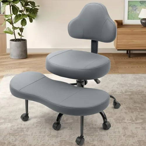 Miniatura 9 de AtHope Silla de oficina con patas cruzadas, silla de escritorio entrecruzada, asiento de yoga para meditación para TDAH con altura ajustable, Blanco