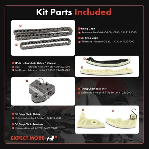Miniatura 2 de A-Premium Kit de cadena de distribución del motor 7PCS W/tensor y guía L4 2.0L Compatible con Kia y Hyundai - Forte 2010-2013, Forte Koup