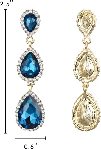 Miniatura 36 de EleQueen Pendientes de cristal austriaco en tono dorado para mujer, forma de pera de 2.5 pulgadas, color esmeralda