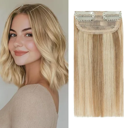 Miniatura 22 de S-noilite Extensiones de cabello corto con broches, 100% cabello humano real, 2 clips, extensiones con clip para mujeres con cabello delgado, añade